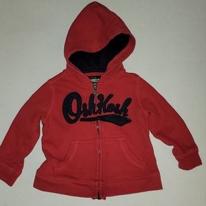 Oshkosh  Bgosh red Zippered jacket  blue logo hoodie Hood